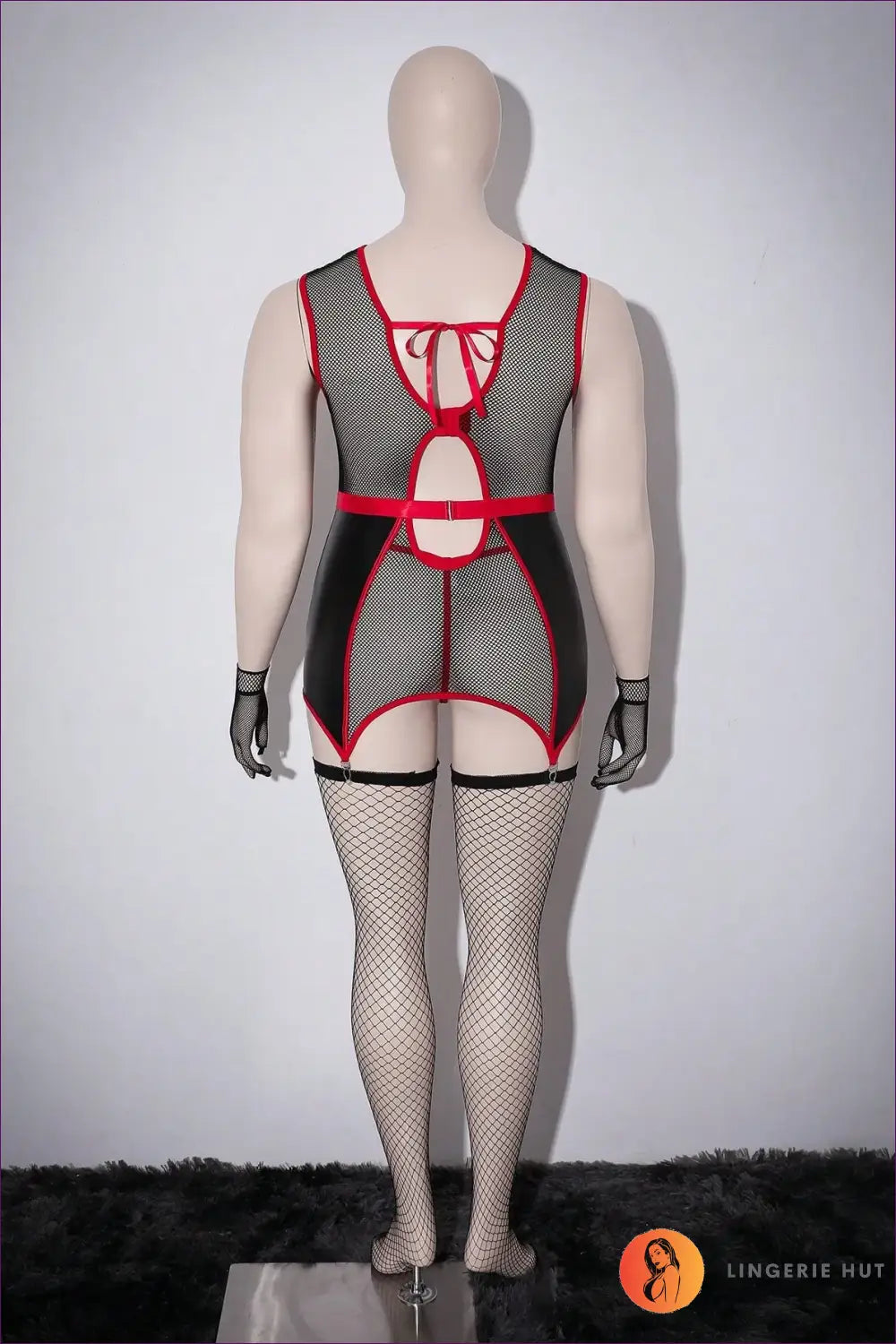 Fishnet Panel Bodysuit Set with Lace Gloves - Edgy Confidence - Lingerie - just in • Hut