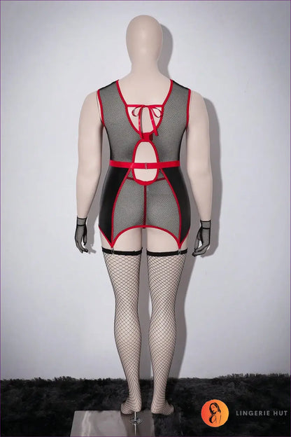 Fishnet Panel Bodysuit Set with Lace Gloves - Edgy Confidence - Lingerie - just in • Hut