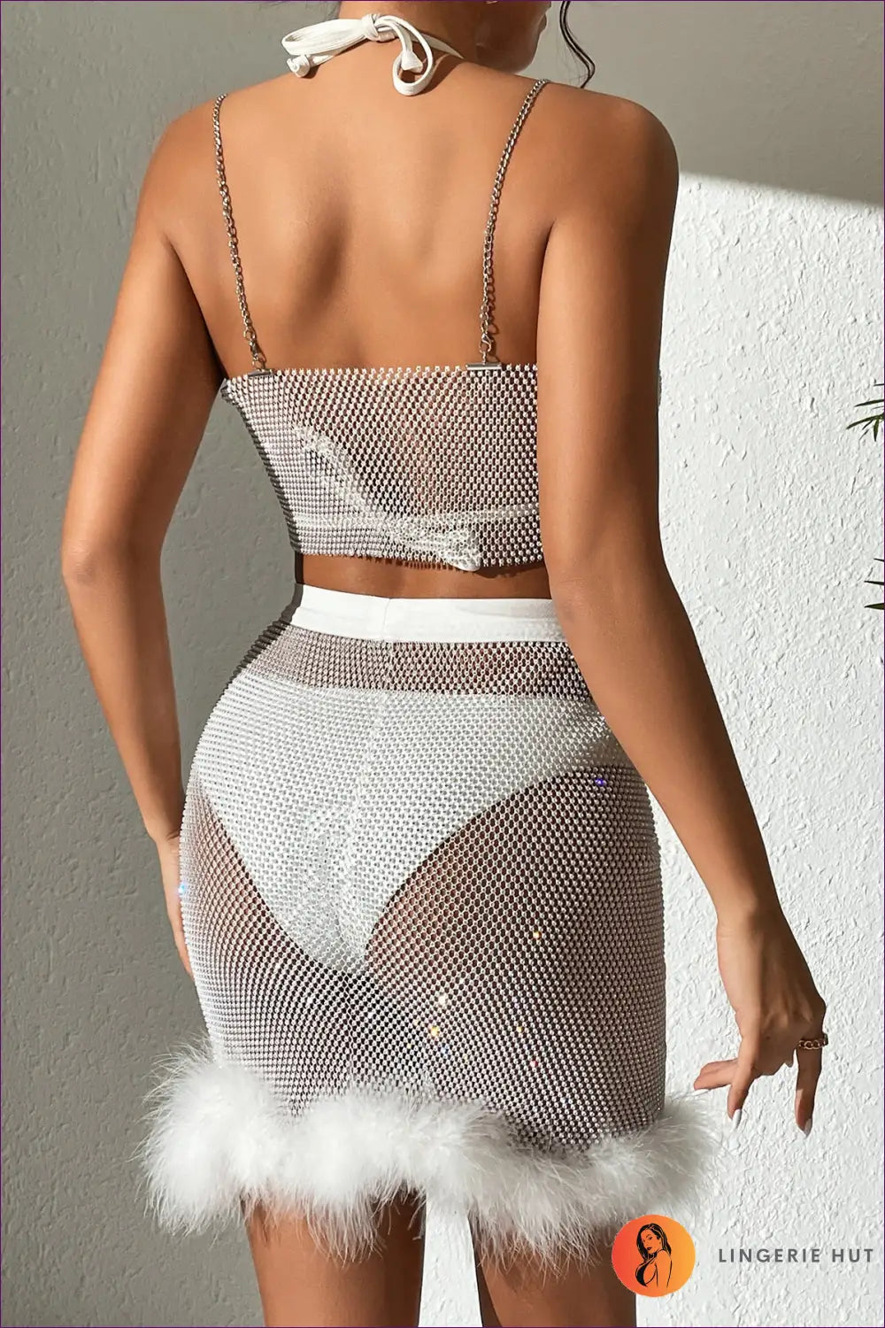 Fishnet Rhinestone Skirt co Ord - not your Basic Party Set - Clothing - Lingerie Hut - Clubwear • Crop • Glamour
