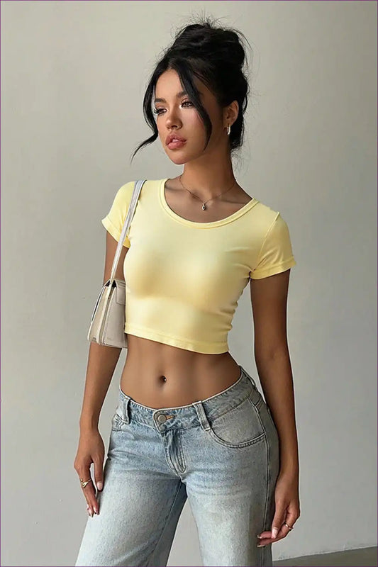 Fitted Crop T-shirt with Crew Neck - Everyday Summer Essential for Casual, Crop, Everyday, just In, Polyester