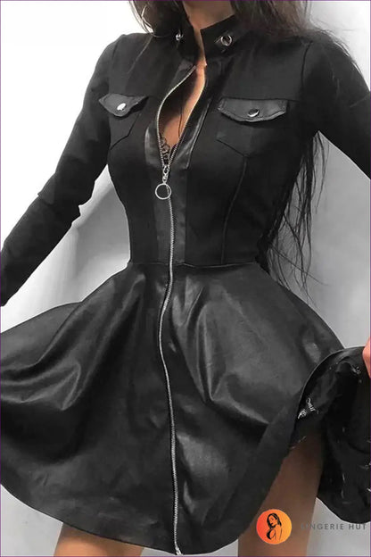 Flap Pocket Skater Dress with Stand Collar - Edgy Night out - just in • Lingerie - Hut