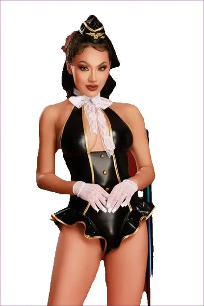 Flight Attendant Costume with Braid Trim - Jet-set Confidence - 01 / one Size - just in • Party • Role Play • Theme