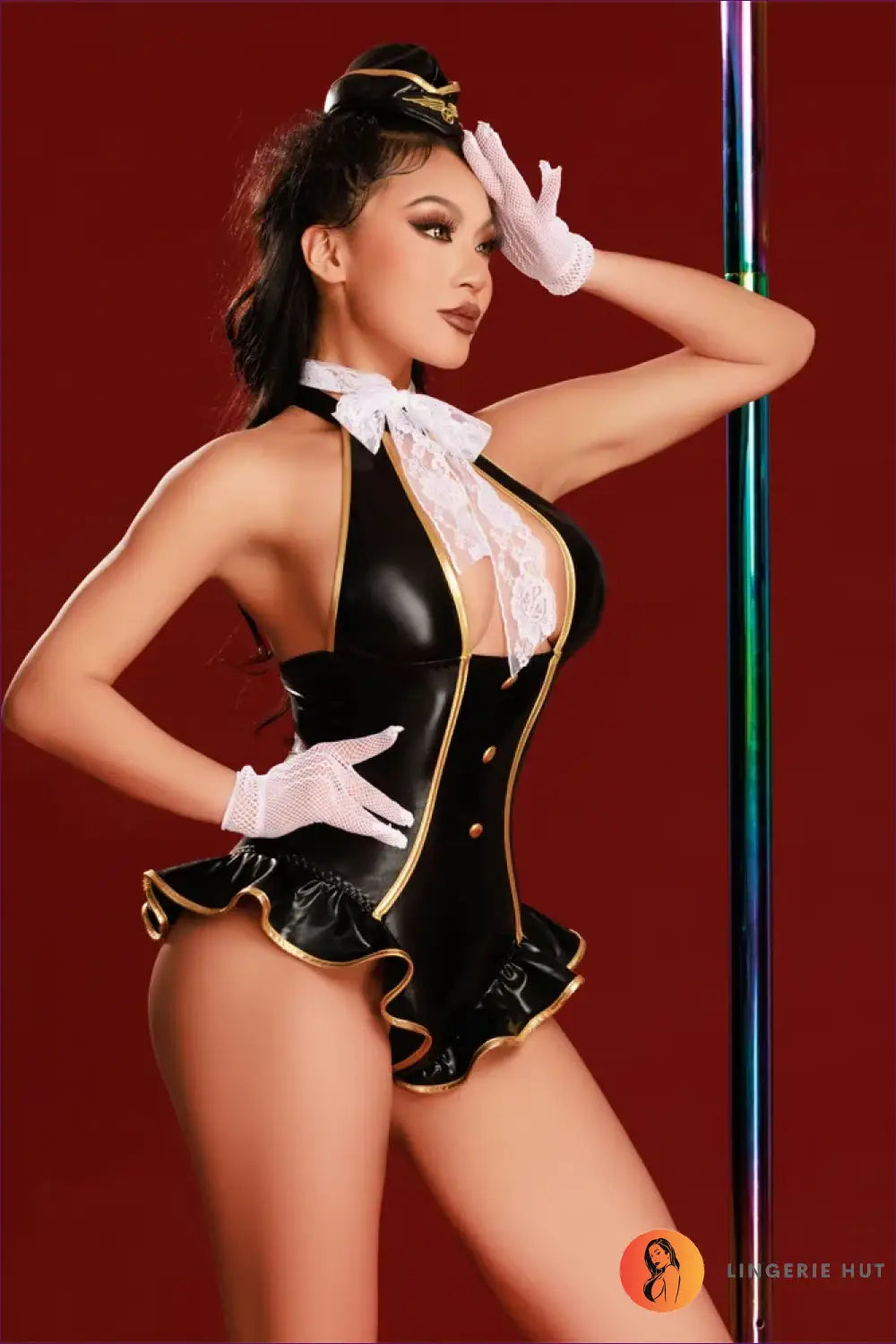 Flight Attendant Costume with Braid Trim - Jet-set Confidence - 01 / one Size - just in • Party • Role Play • Theme