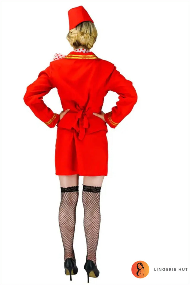 Flight Attendant Costume with Gold Trim - Confident Roleplay
