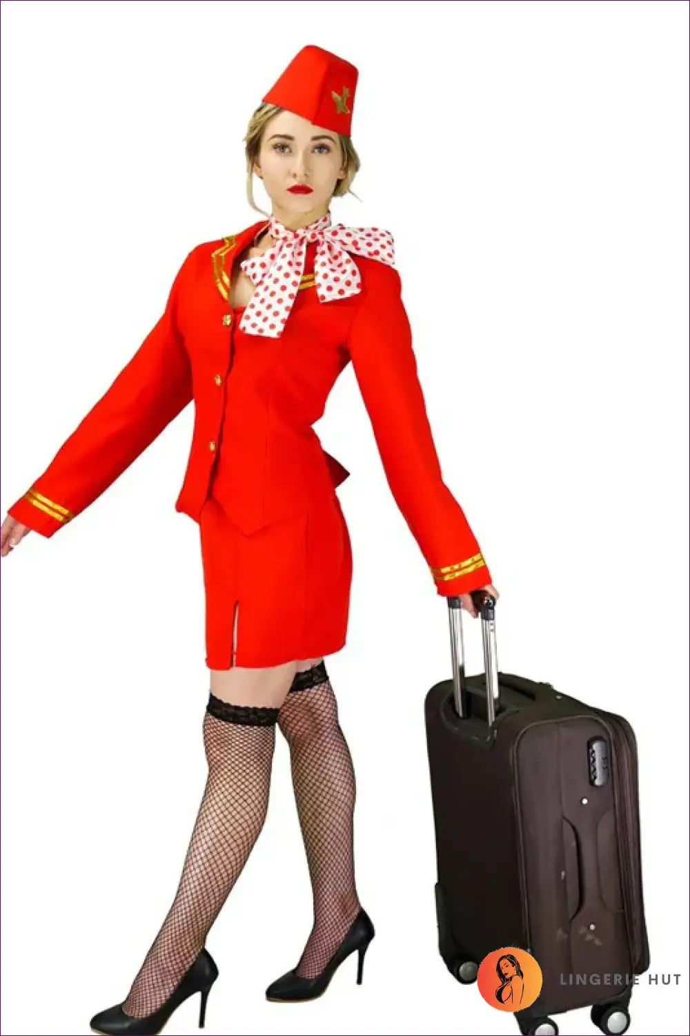 Flight Attendant Costume with Gold Trim - Confident Roleplay - Outfit Set - Everyday • Glamour • Halloween • Party
