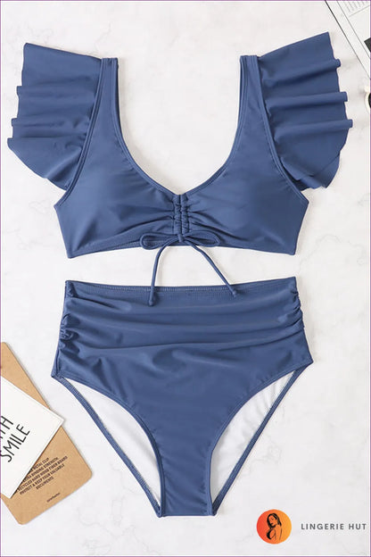 Get Your Beachside Boho Vibes On With Our Flirty High Waist Flounced Swimsuit - Perfect For Enhancing Curves