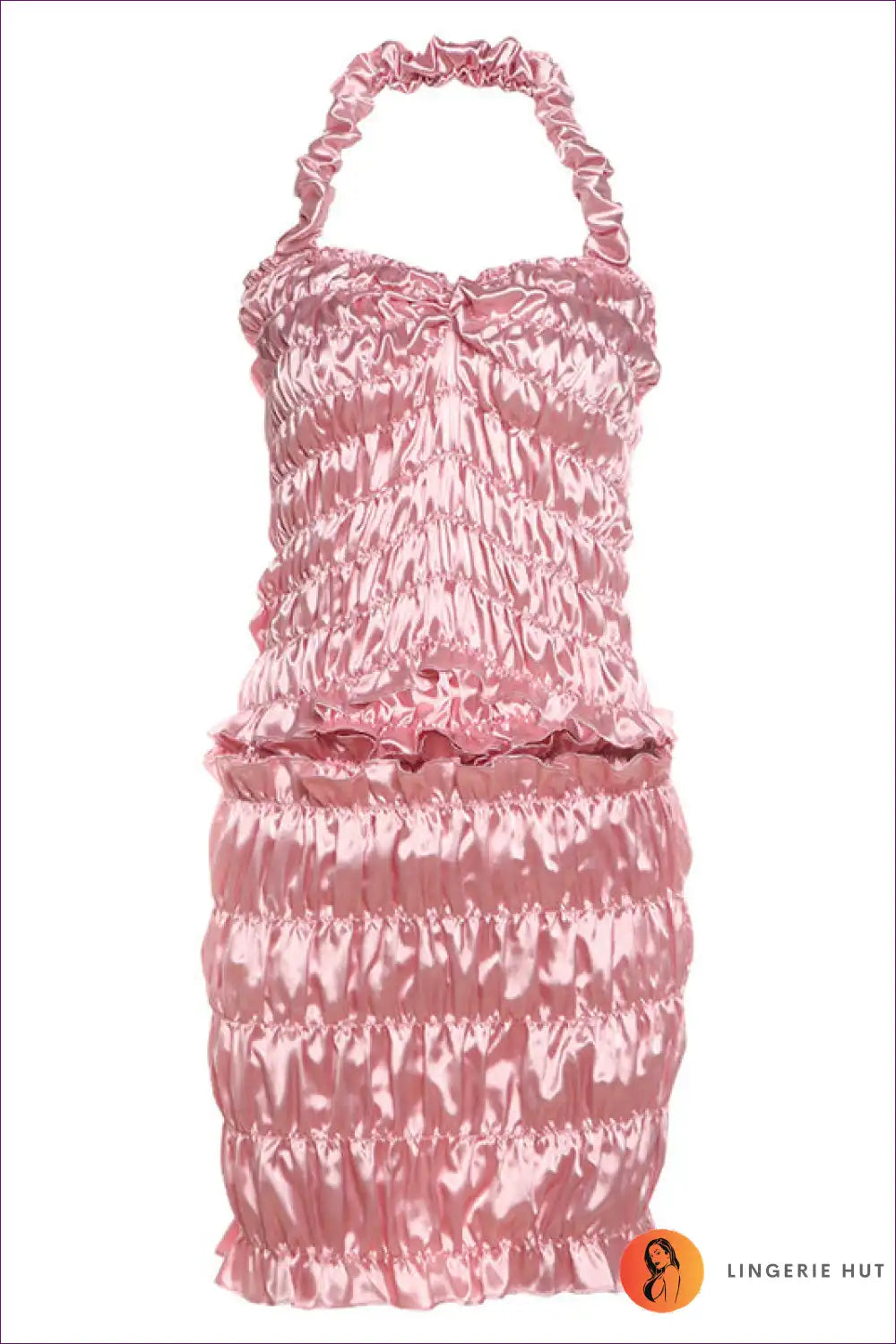 Flirty Pink Ruffled Two-piece Set - Romantic Chic for Chiffon, co Ord, Glamour, Mini, n