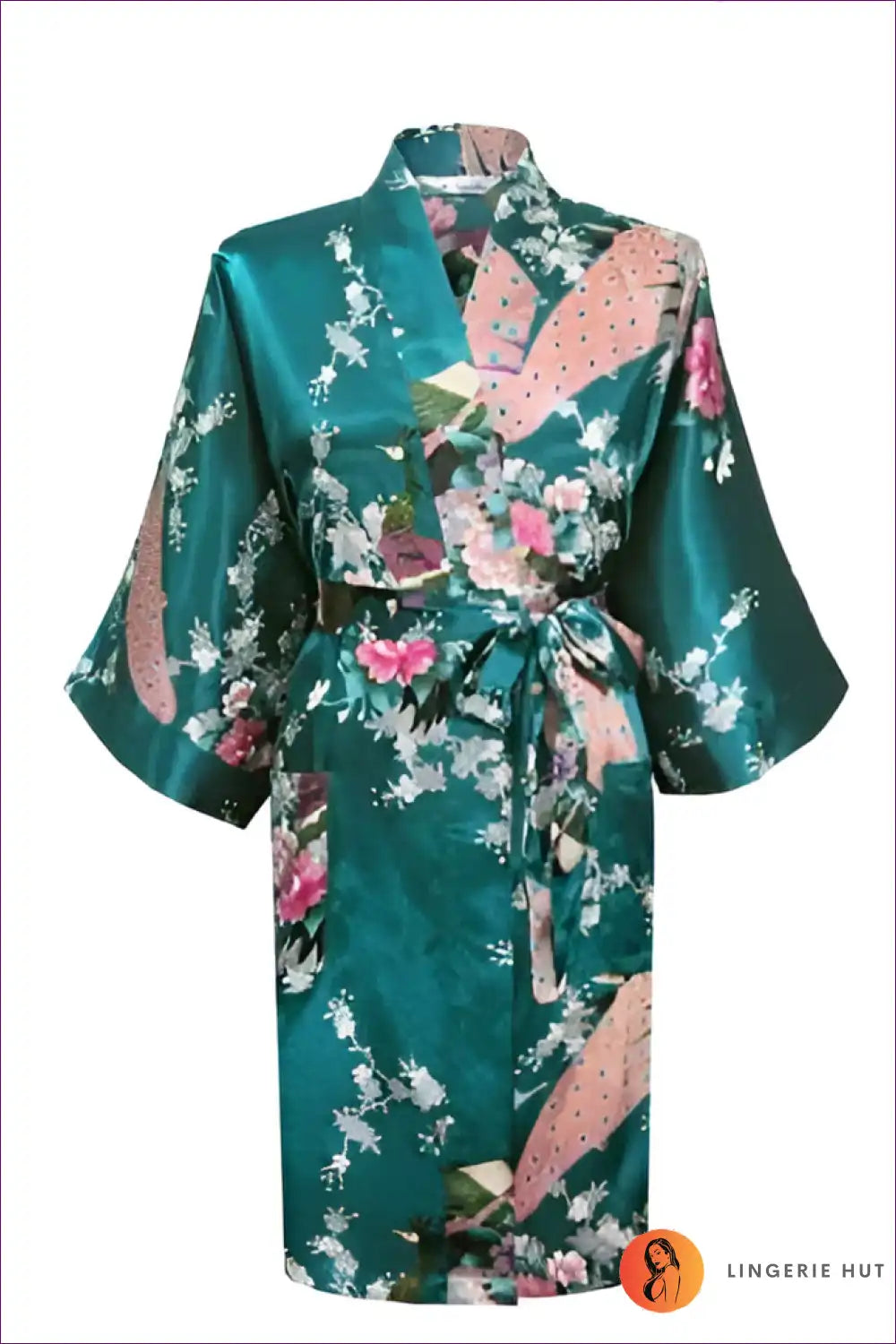 Elevate Your Style With Our Floral 3/4 Sleeve Belted Robe. Multicolored Florals, Loose Fit, And Breathable