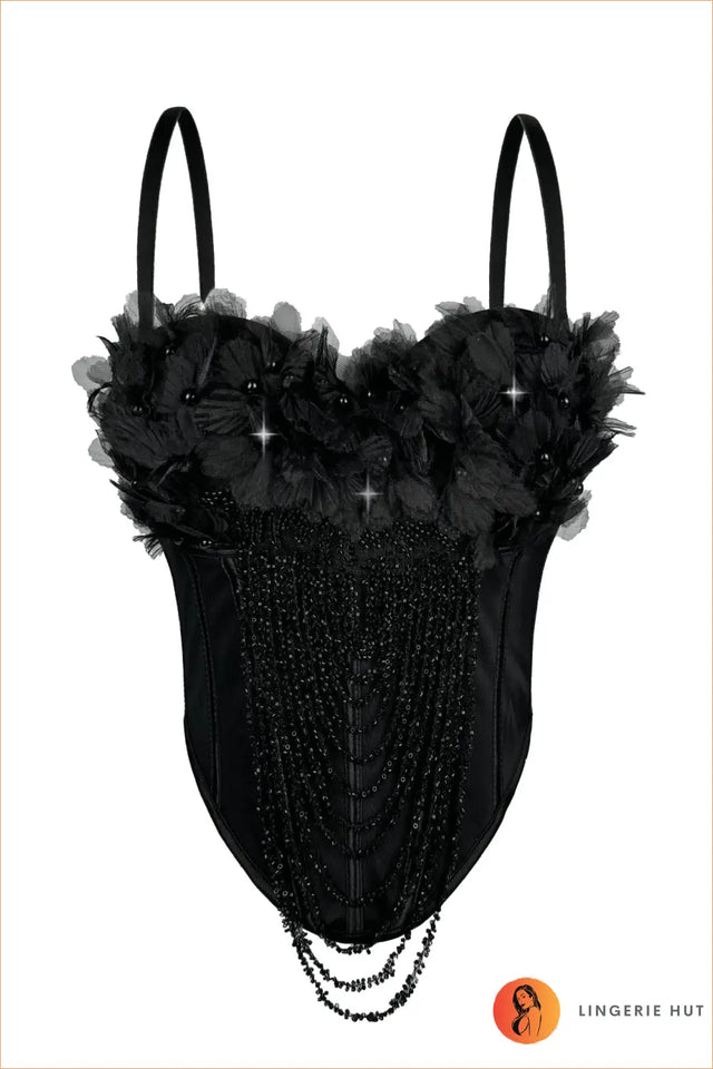 Floral Appliqué Tassel Corset with Boning - Couture Fantasy