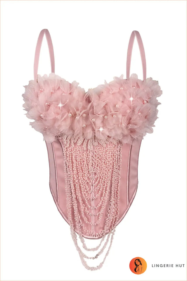 Floral Appliqué Tassel Corset with Boning - Couture Fantasy