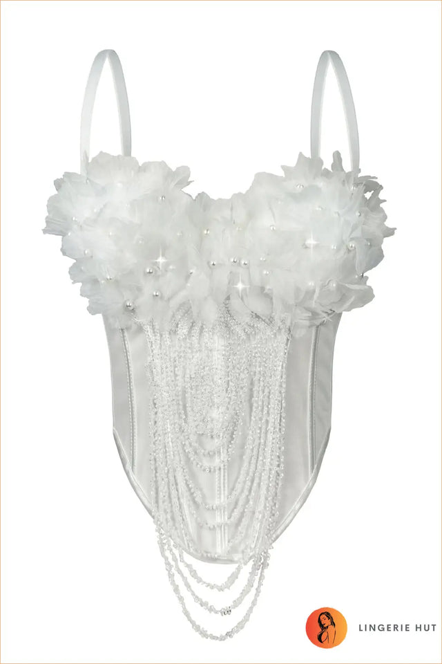 Floral Appliqué Tassel Corset with Boning - Couture Fantasy
