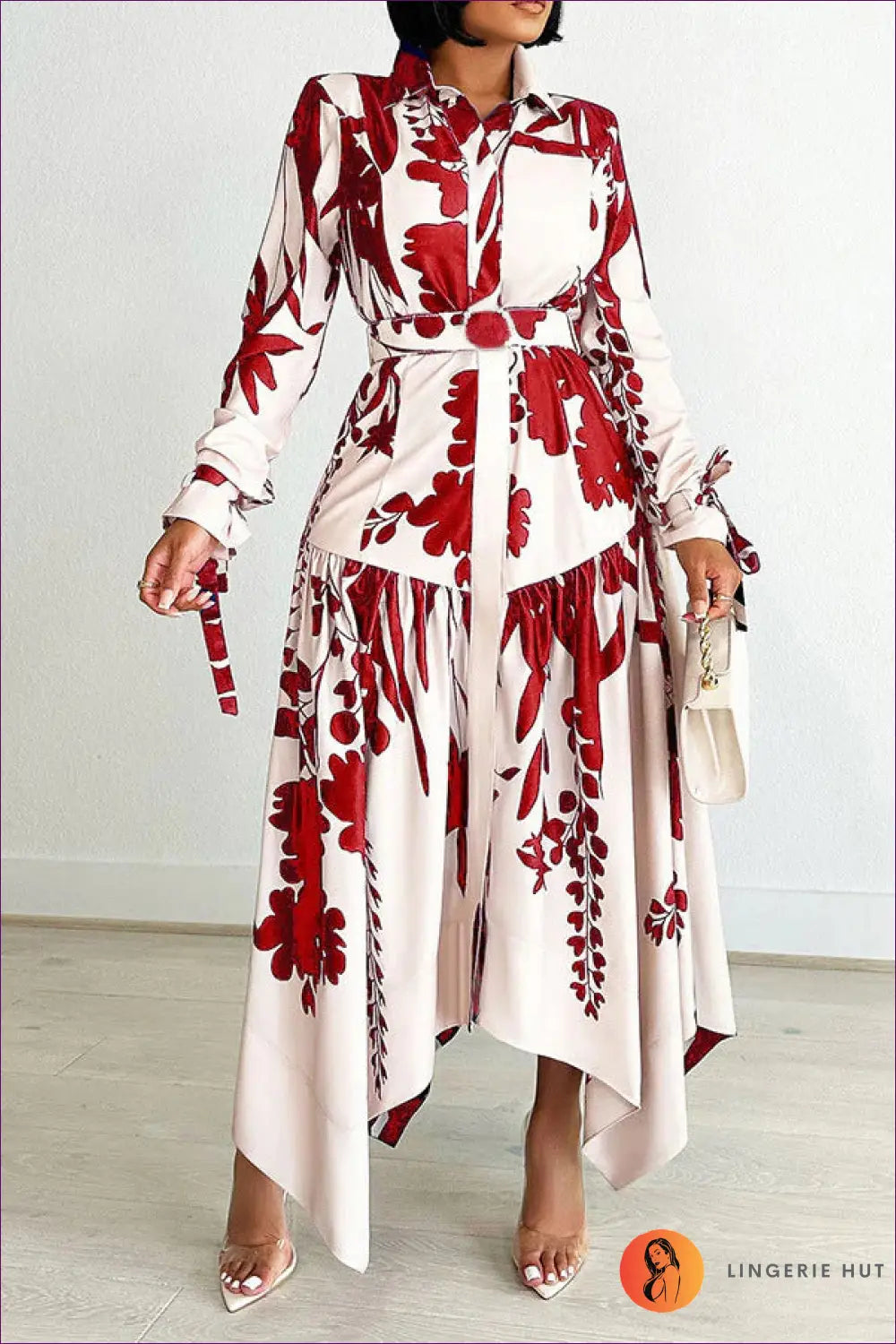 Floral Asymmetric Maxi Shirt Dress - Effortless Transition Style - s / Red - Dresses - Lingerie Hut - A-line • Autumn
