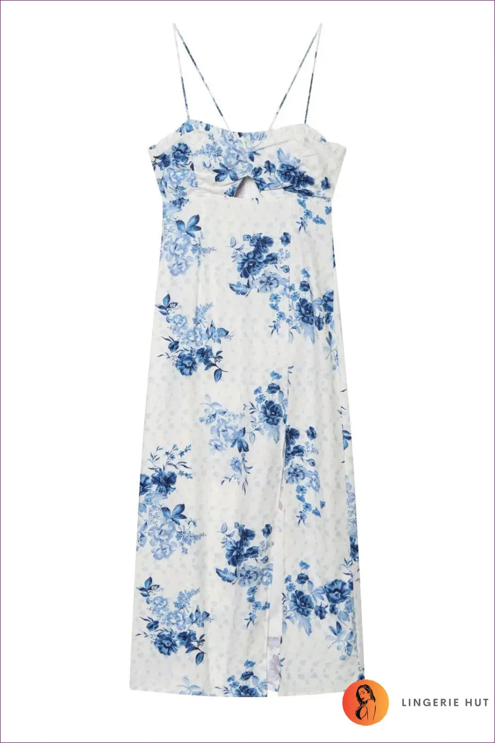 Floral Backless Spaghetti Strap Midi Dress - Sweetheart Neck Split & Ruched Detail - Xs / Green Color - Backless