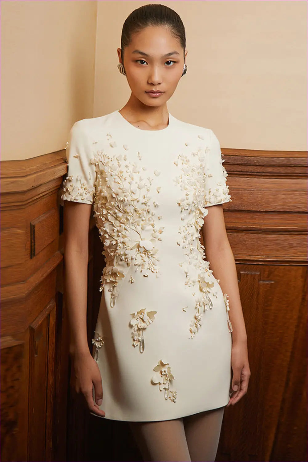 Floral Beaded Mini Dress - Short Sleeve - Bodycon • Elegant • just in - Olady