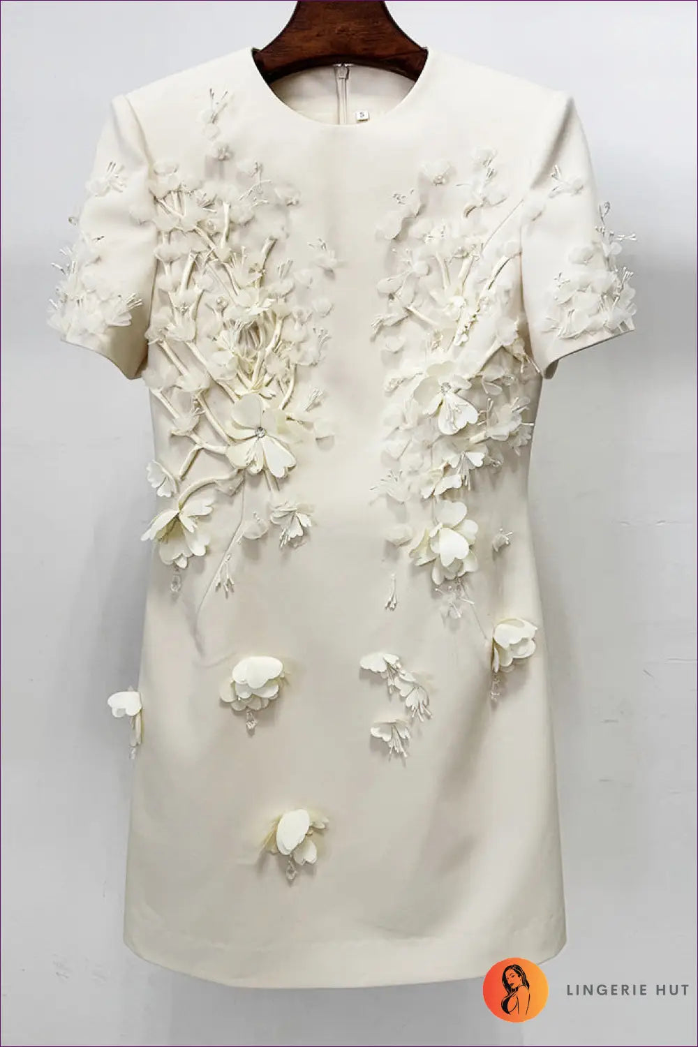 Floral Beaded Mini Dress - Short Sleeve - s / Ivory - Bodycon • Elegant • just in - Olady