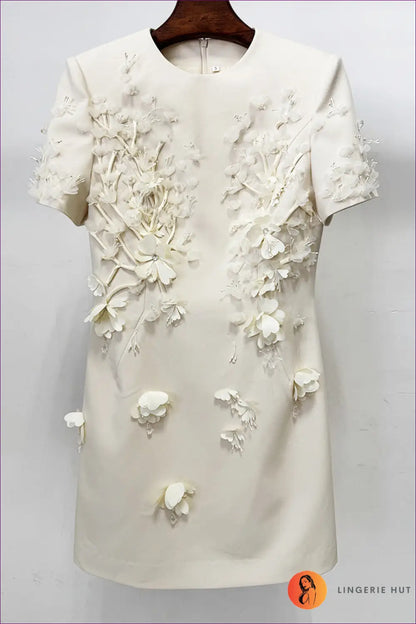 Floral Beaded Mini Dress - Short Sleeve - s / Ivory - Bodycon • Elegant • just in - Olady