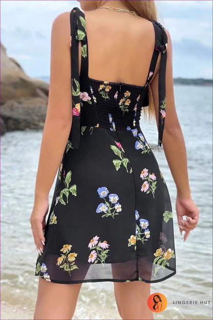 Floral Black Summer Dress - Effortless Charm for Casual, Dress, Everyday, Floral, Mini