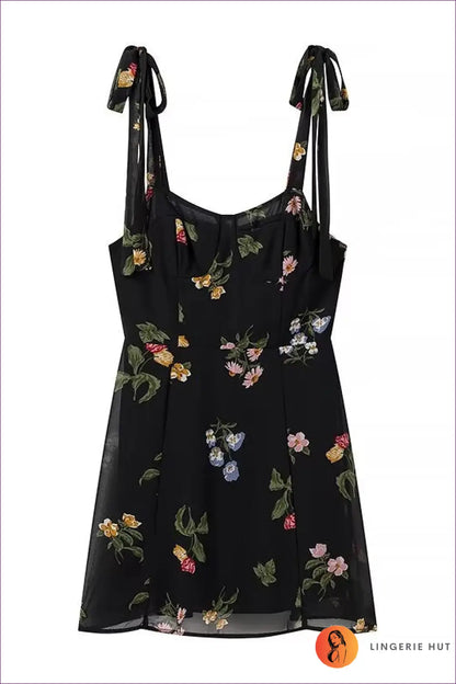 Floral Black Summer Dress - Effortless Charm for Casual, Dress, Everyday, Floral, Mini