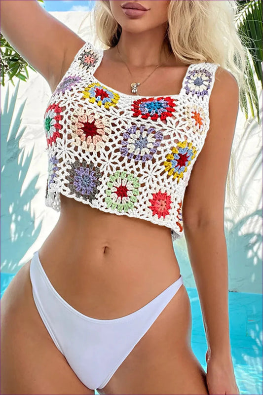 Elevate Your Beach Game With Our Floral Block Hand-hook Knitted Sling Bikini. Unique Design, Charm,