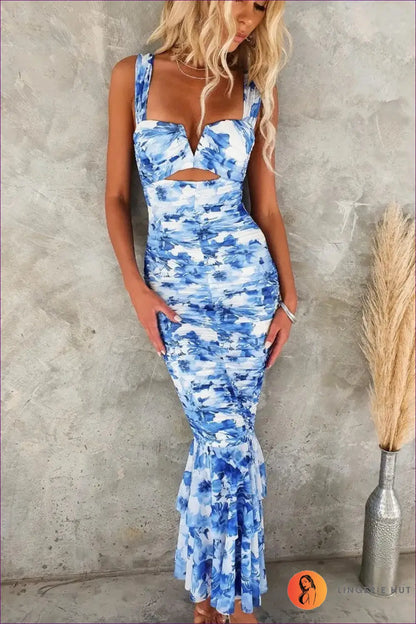 Floral Bodycon Midi Dress - Understated Glamour - s / Blue - Dresses - Lingerie Hut - All Season • Casual • Evening Wear