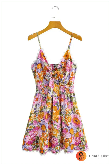 Elevate Your Summer Style With Our Floral Burst V-neck A-line Dress. Perfect For Boho Vibes, This Dress