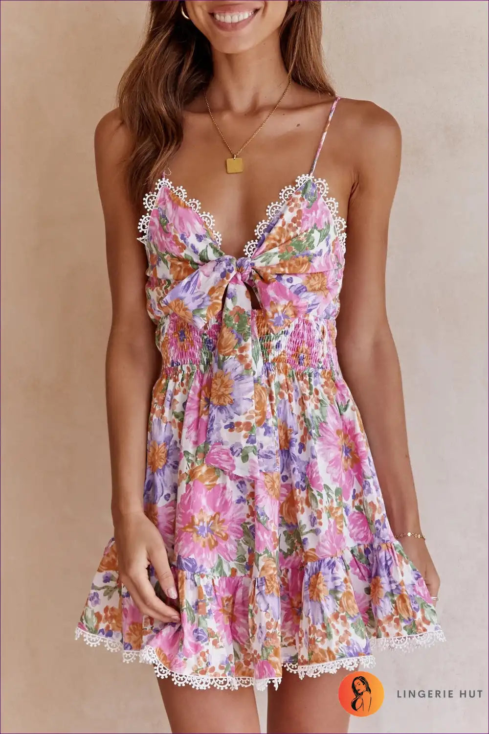 Elevate Your Summer Style With Our Floral Burst V-neck A-line Dress. Perfect For Boho Vibes, This Dress