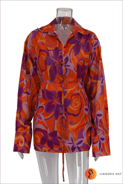 Floral Button-up Playsuit - Effortless Daytime Style - s / Orange - Clothing Tops - Lingerie Hut - Autumn • Boho