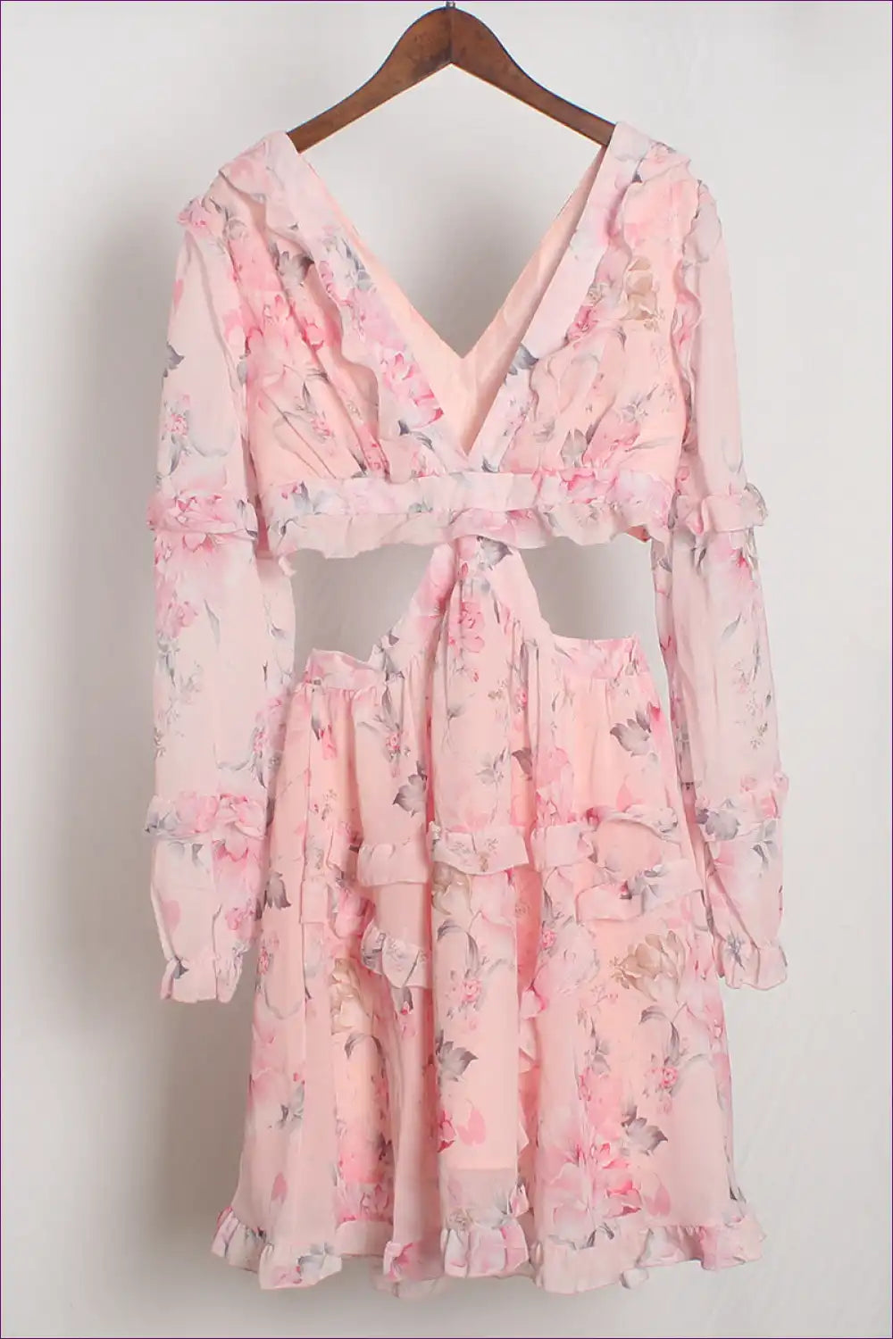 Floral Chiffon Dress with Ruffle Details - Garden Party Charm