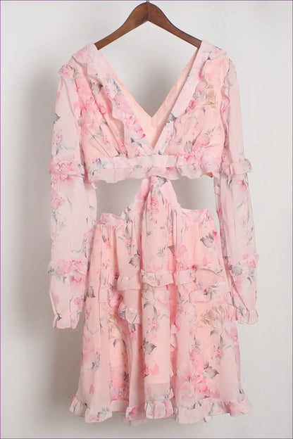 Floral Chiffon Dress with Ruffle Details - Garden Party Charm