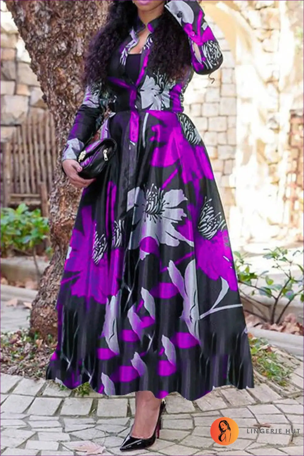 Floral Chiffon Maxi Dress - Garden Party Ready - s / Purple - Dresses - Lingerie Hut - A-line • Autumn • Casual