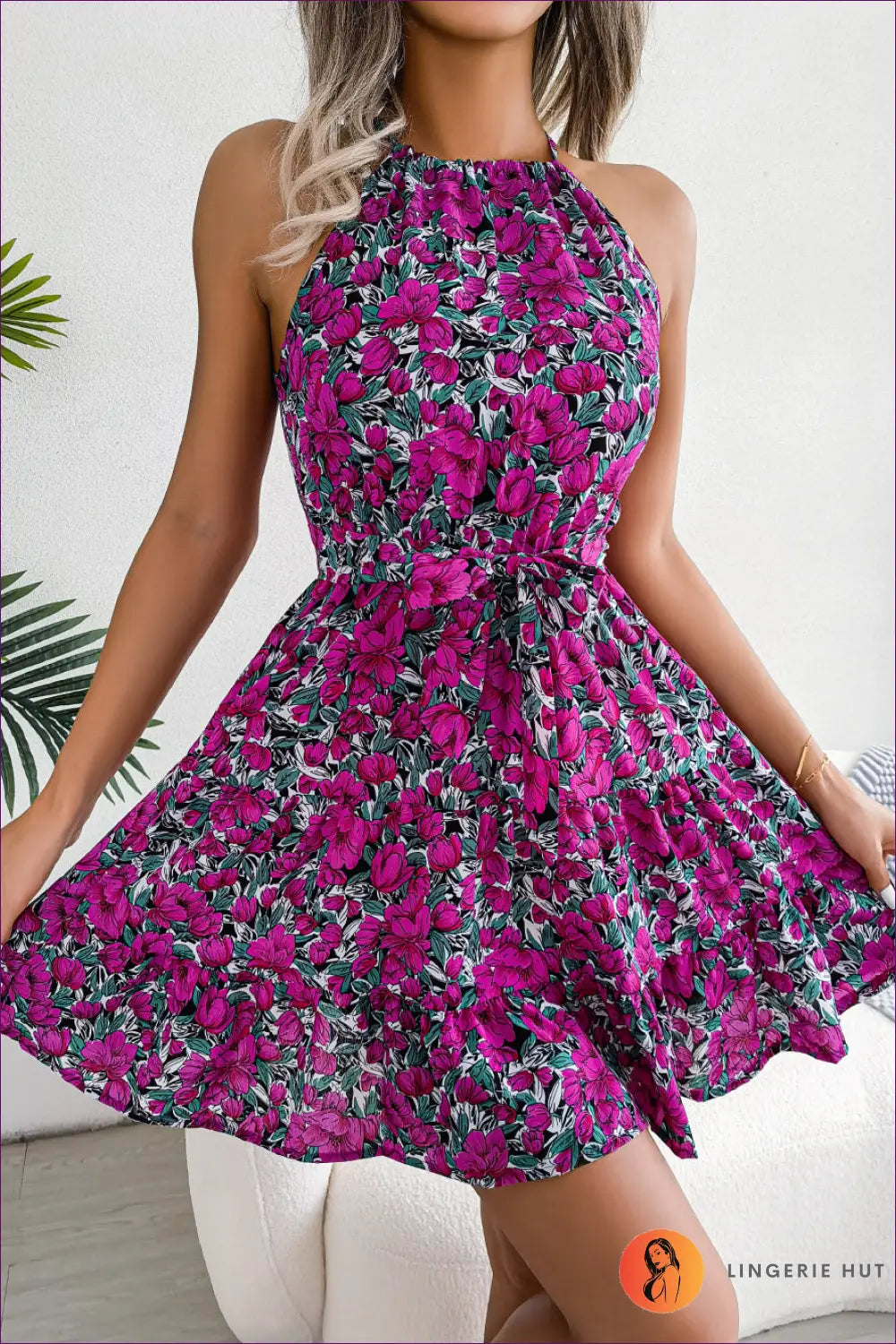 Floral Chiffon Mini Dress - Garden Party Ready - s / Purple - Dresses - Lingerie Hut - Backless • Casual • Everyday