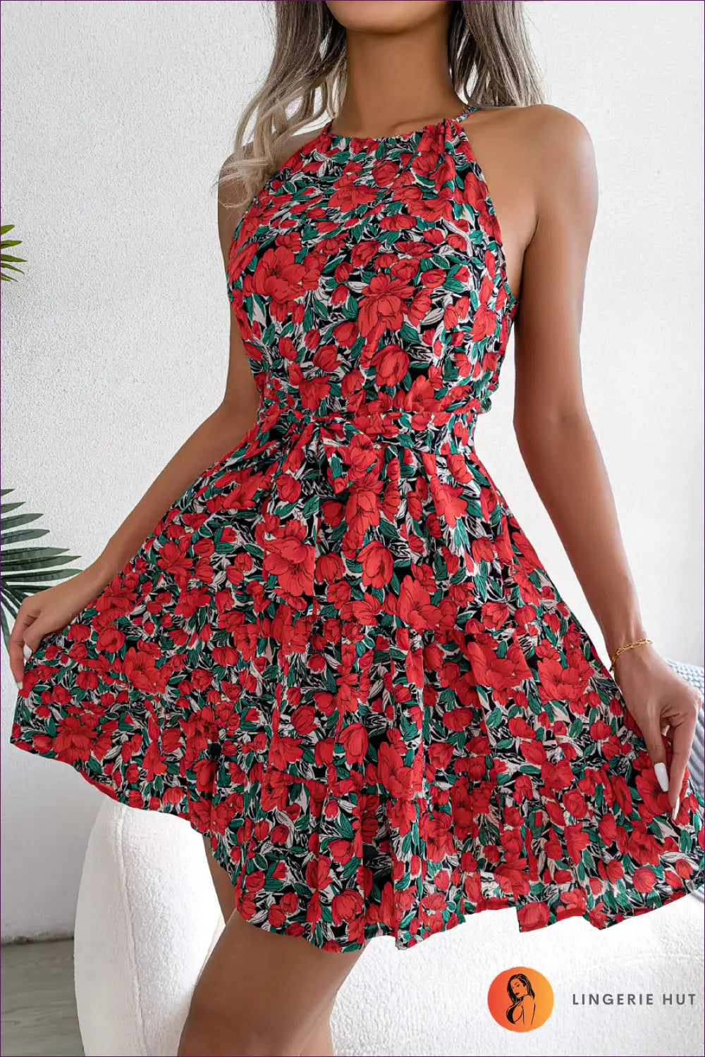 Floral Chiffon Mini Dress - Garden Party Ready - s / Red - Dresses - Lingerie Hut - Backless • Casual • Everyday