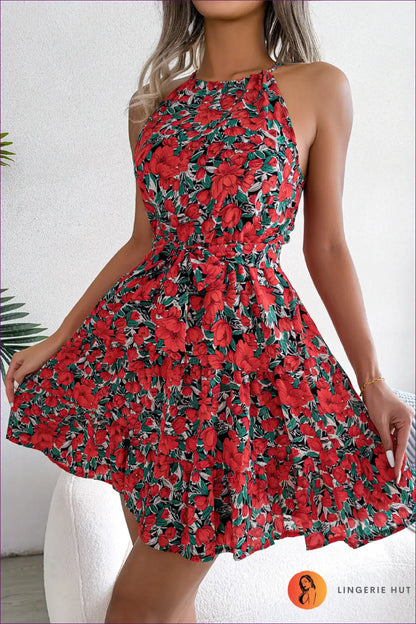 Floral Chiffon Mini Dress - Garden Party Ready - s / Red - Dresses - Lingerie Hut - Backless • Casual • Everyday