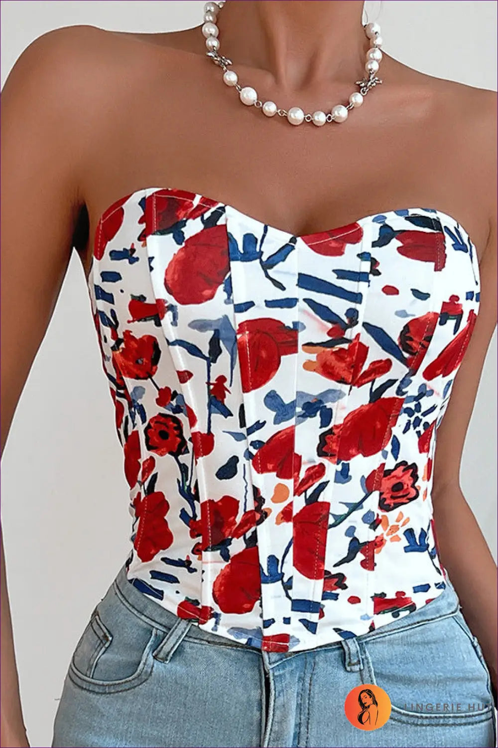 Floral Corset Top with Backless Cut - Bold but Wearable - Xs / Burgundy - Lingerie Hut - Backless • Date Night • Glamour