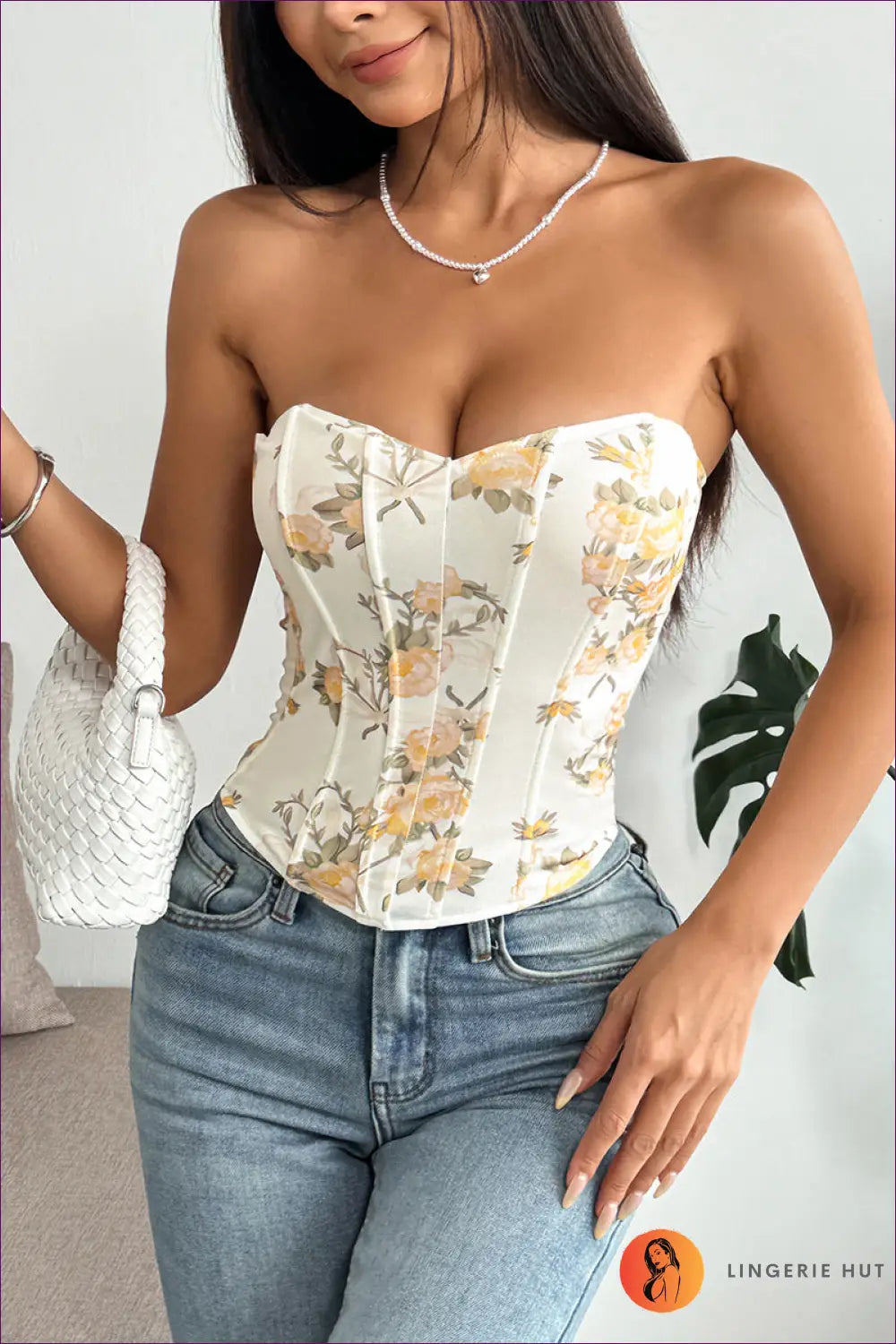 Floral Corset Top with Backless Cut - Bold but Wearable - Xs / Orange - Lingerie Hut - Backless • Date Night • Glamour