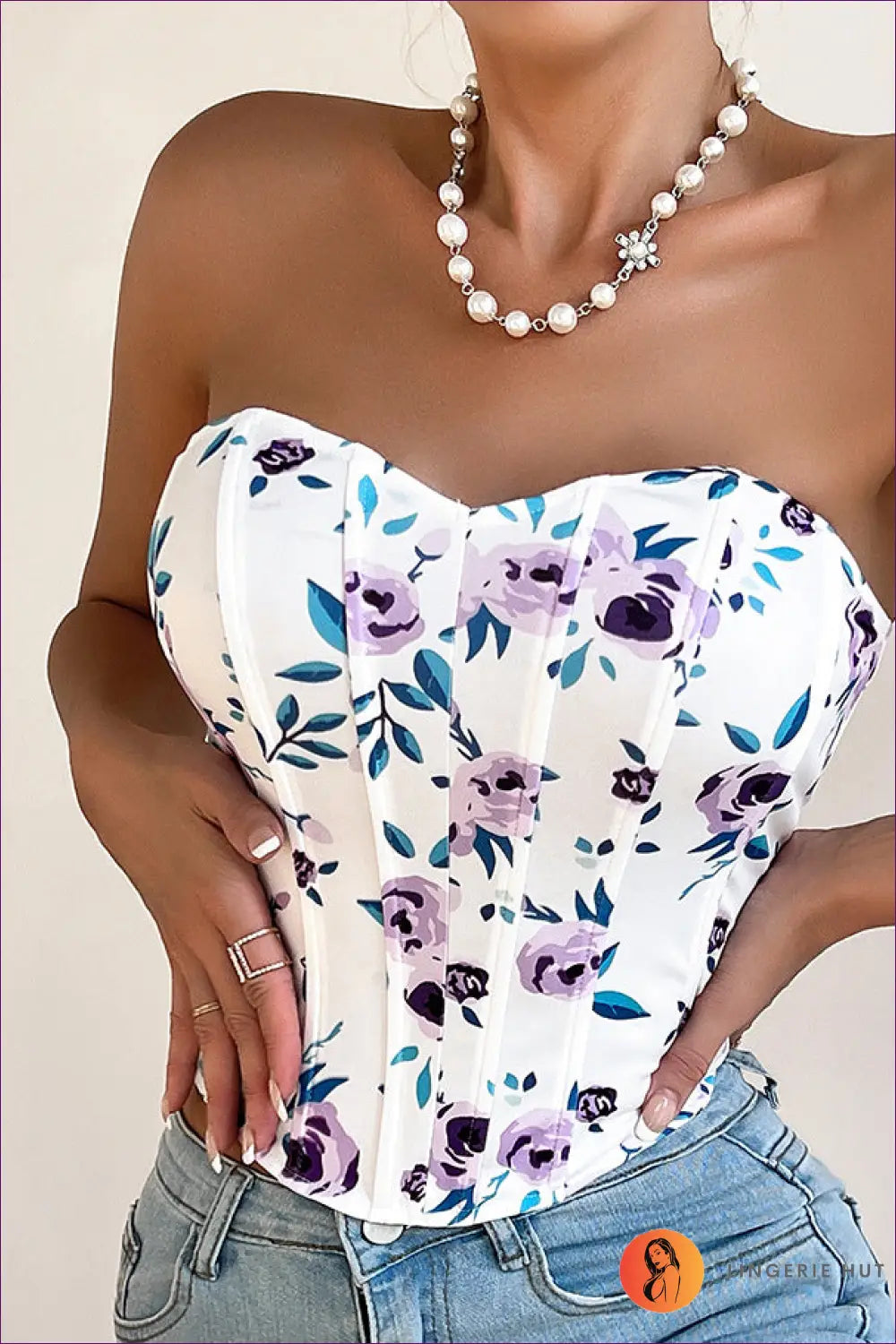 Floral Corset Top with Backless Cut - Bold but Wearable - Xs / Purple - Lingerie Hut - Backless • Date Night • Glamour