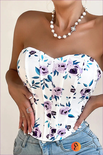 Floral Corset Top with Backless Cut - Bold but Wearable - Xs / Purple - Lingerie Hut - Backless • Date Night • Glamour