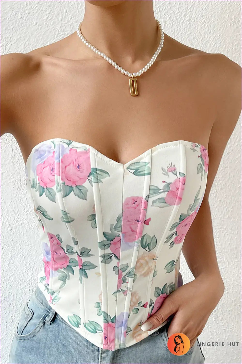 Floral Corset Top with Backless Cut - Bold but Wearable - Xs / Apricot - Lingerie Hut - Backless • Date Night • Glamour