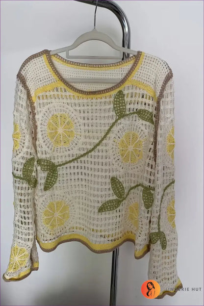 Floral Crochet Top with Contrast Trim - Sunlit Courtyard - Casual • Everyday • just in • Polyester - Lingerie Hut