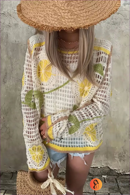 Floral Crochet Top with Contrast Trim - Sunlit Courtyard - Casual • Everyday • just in • Polyester - Lingerie Hut