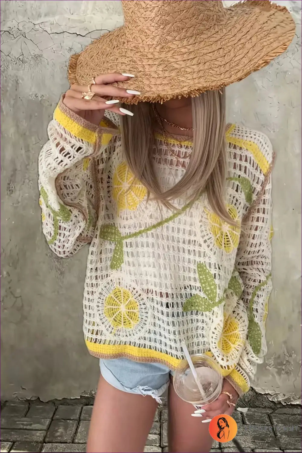 Floral Crochet Top with Contrast Trim - Sunlit Courtyard - Casual • Everyday • just in • Polyester - Lingerie Hut