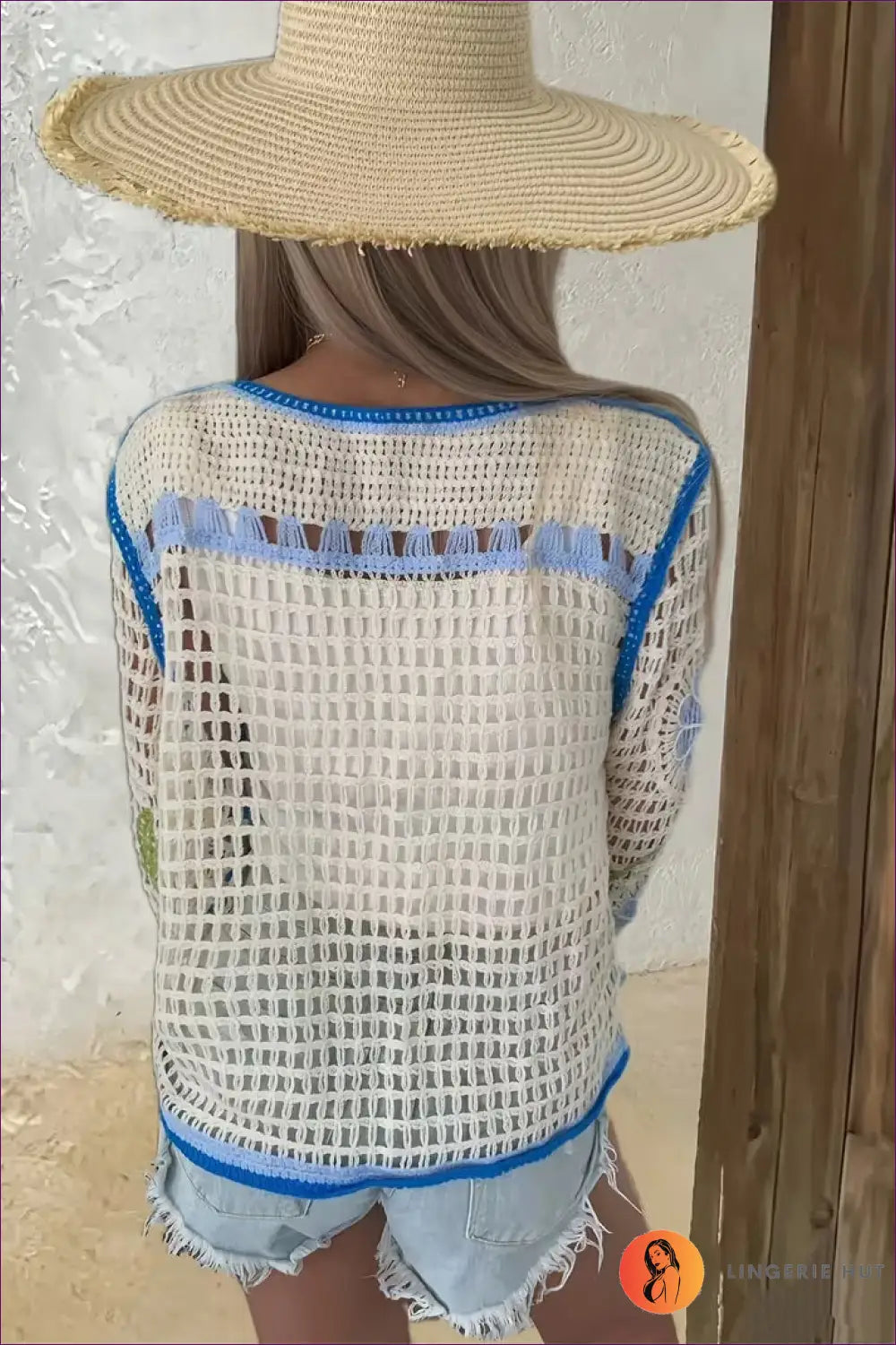 Floral Crochet Top with Contrast Trim - Sunlit Courtyard - Casual • Everyday • just in • Polyester - Lingerie Hut