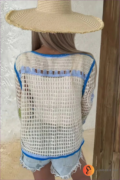 Floral Crochet Top with Contrast Trim - Sunlit Courtyard - Casual • Everyday • just in • Polyester - Lingerie Hut