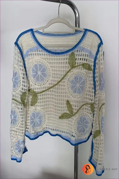 Floral Crochet Top with Contrast Trim - Sunlit Courtyard - Casual • Everyday • just in • Polyester - Lingerie Hut