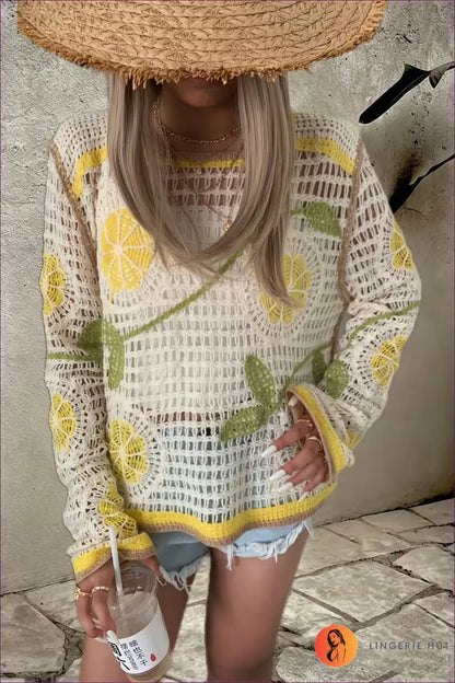 Floral Crochet Top with Contrast Trim - Sunlit Courtyard - s / Yellow - Casual • Everyday • just in • Polyester