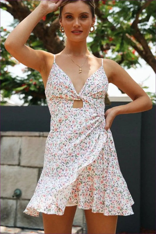 Floral Cutout Mini Dress with Ruffle Hem - Summer Garden Escape for Casual, Cutout, Floral, just In,