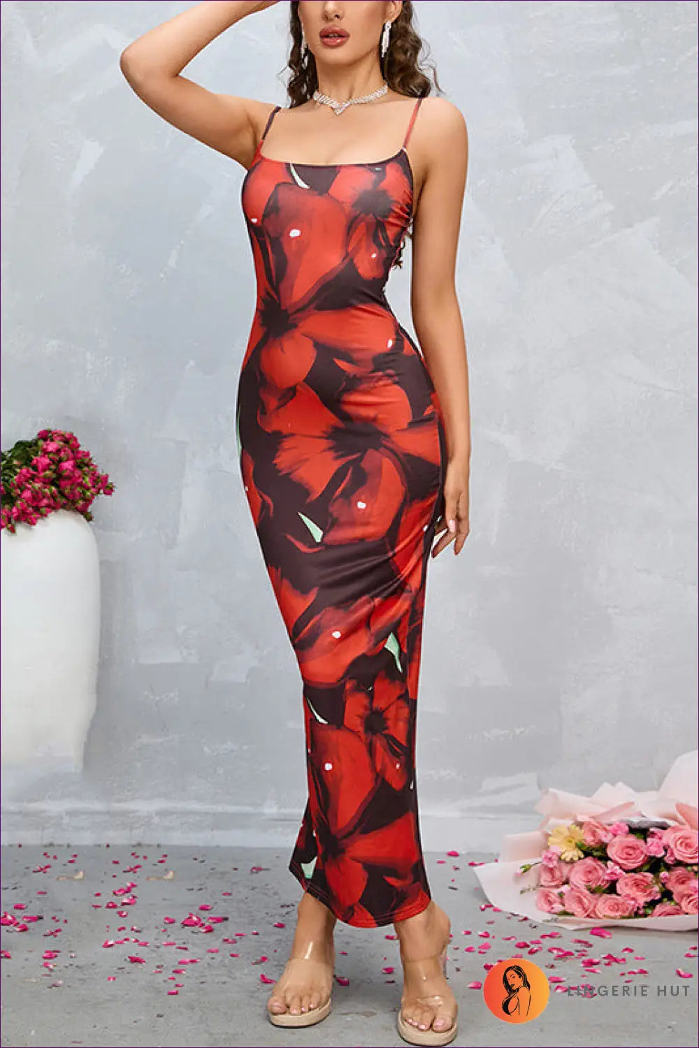 Effortlessly Exude Grace In This Slim-fit Floral Maxi Dress With a Seductive Split And Chic Zipper Detail!