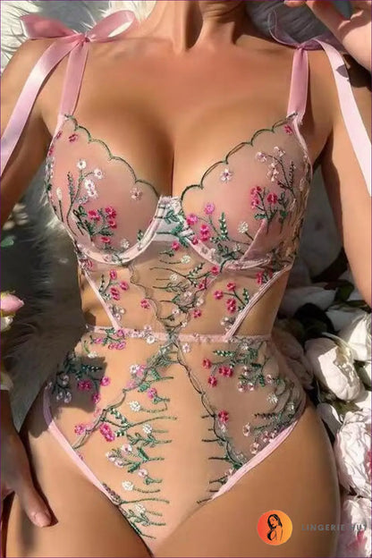 Floral Embroidered Bodysuit - Worth a Second Look - Lingerie Hut - All Season • Boudoir • Cutout • Date Night