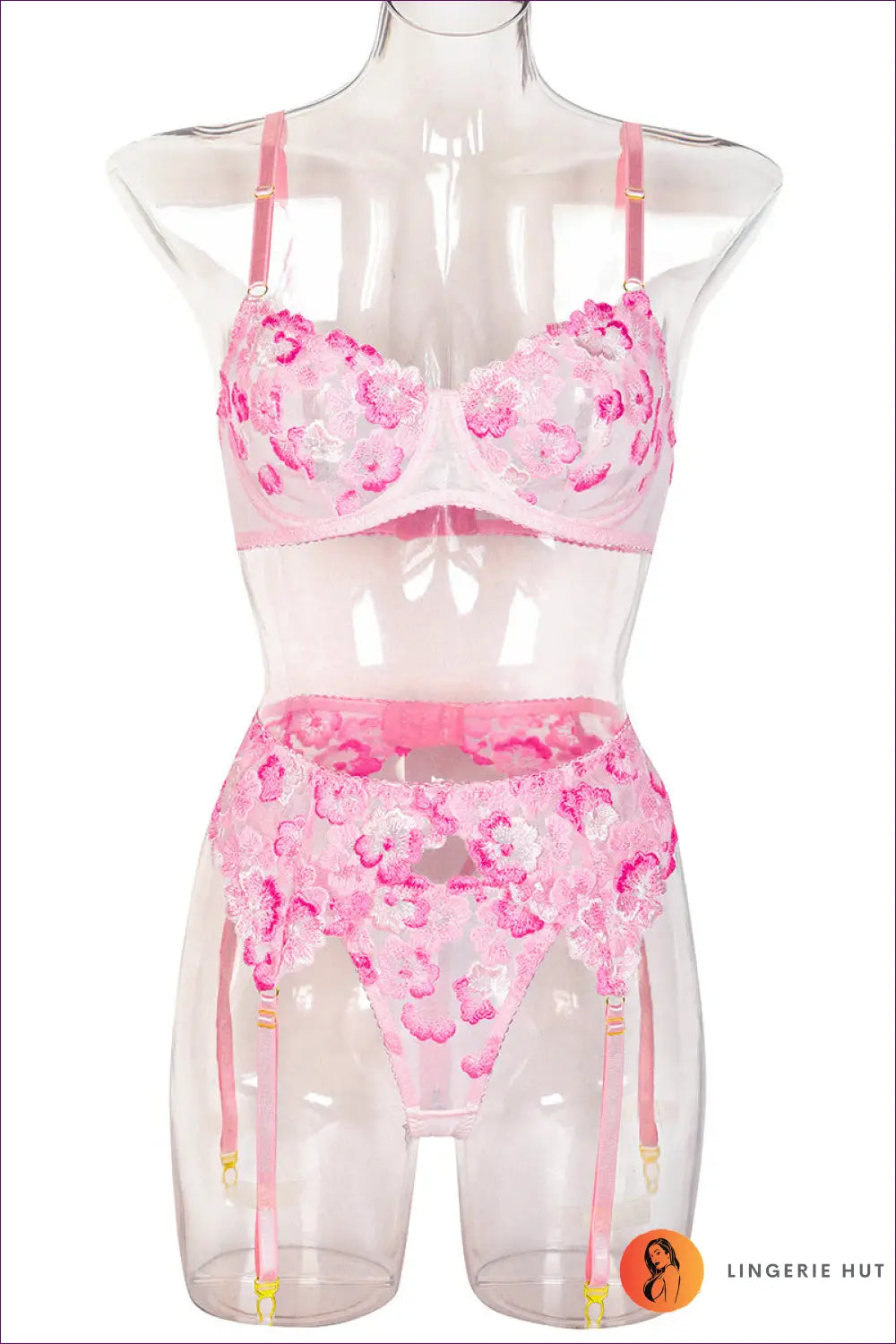 Floral Embroidery Bra Set - Sensual Boudoir Allure - s / Pink - Lingerie - Hut - All Season • Cutout • Fishnet