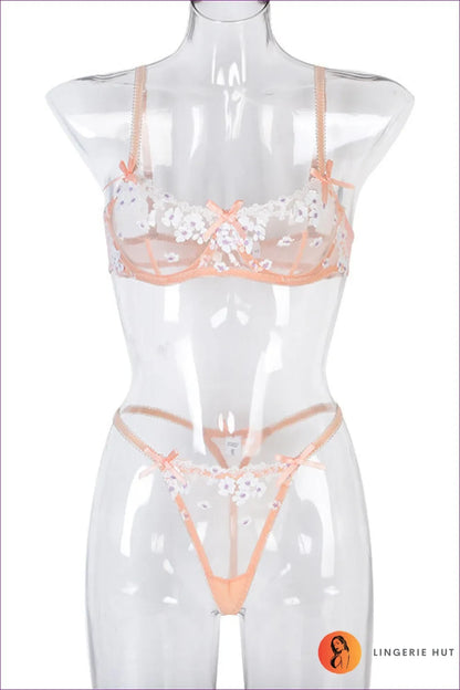 Discover Feminine Elegance With Our Floral Embroidery Sheer Bra Set. Intricate Embroidery On Sheer Mesh Cups,